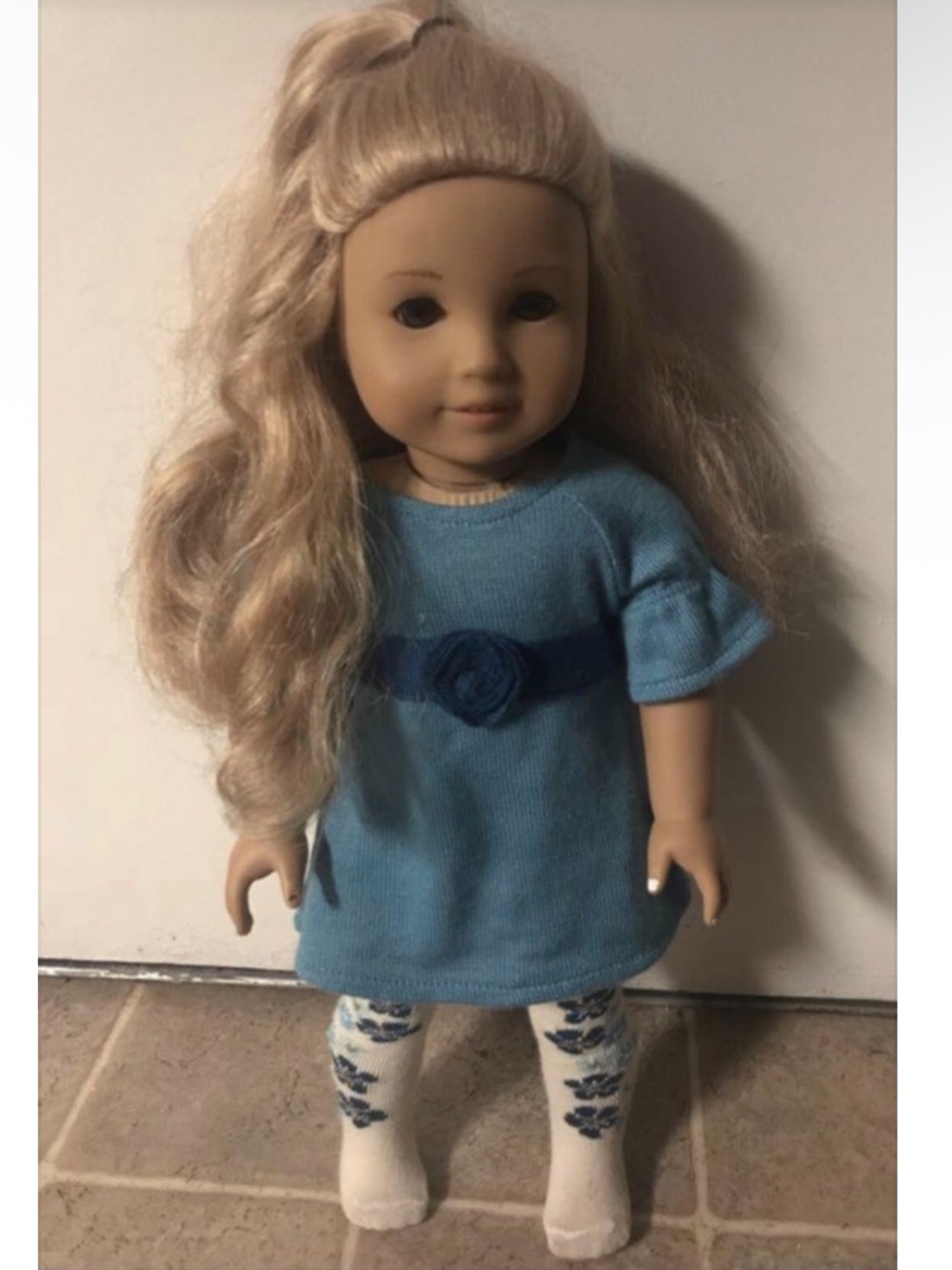 American Girl Doll in Blue Outfit with Blonde Hair